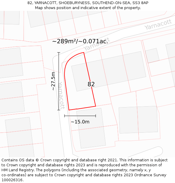 82, YARNACOTT, SHOEBURYNESS, SOUTHEND-ON-SEA, SS3 8AP: Plot and title map