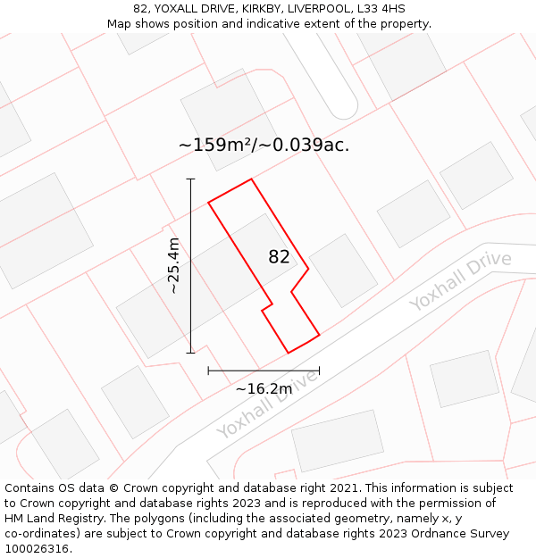 82, YOXALL DRIVE, KIRKBY, LIVERPOOL, L33 4HS: Plot and title map