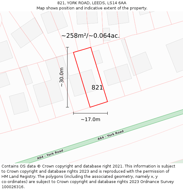 821, YORK ROAD, LEEDS, LS14 6AA: Plot and title map