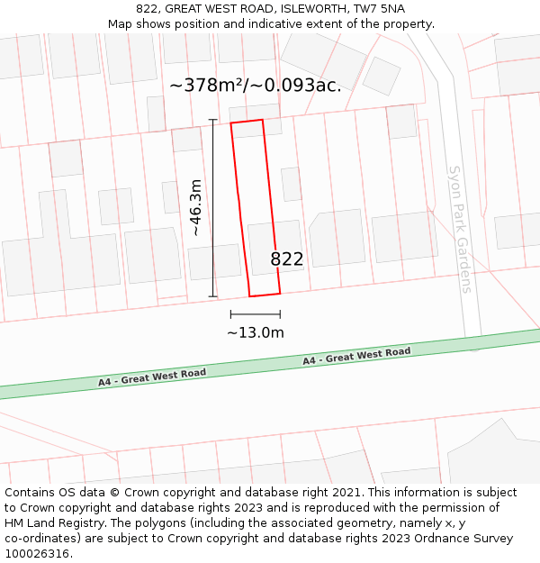 822, GREAT WEST ROAD, ISLEWORTH, TW7 5NA: Plot and title map