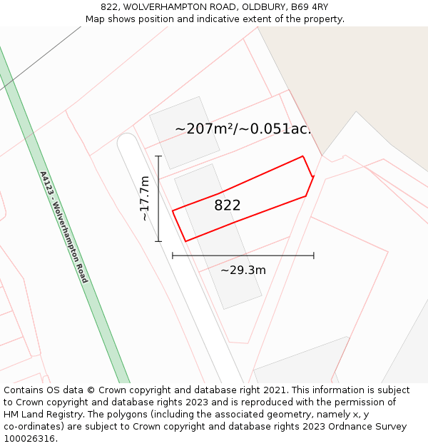 822, WOLVERHAMPTON ROAD, OLDBURY, B69 4RY: Plot and title map