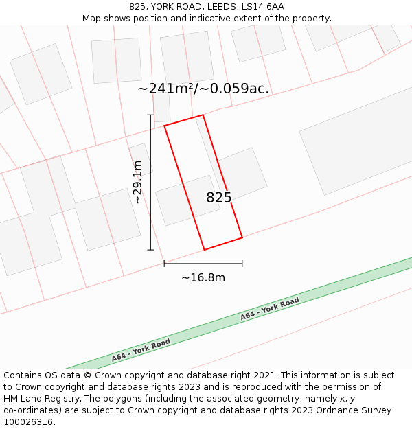 825, YORK ROAD, LEEDS, LS14 6AA: Plot and title map