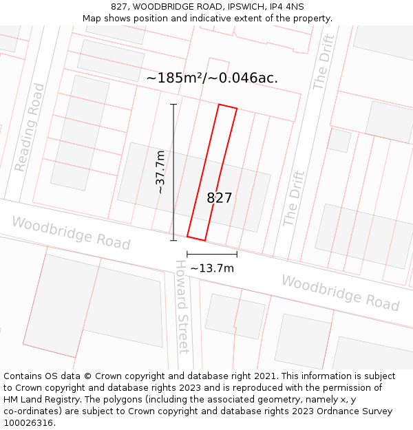827, WOODBRIDGE ROAD, IPSWICH, IP4 4NS: Plot and title map