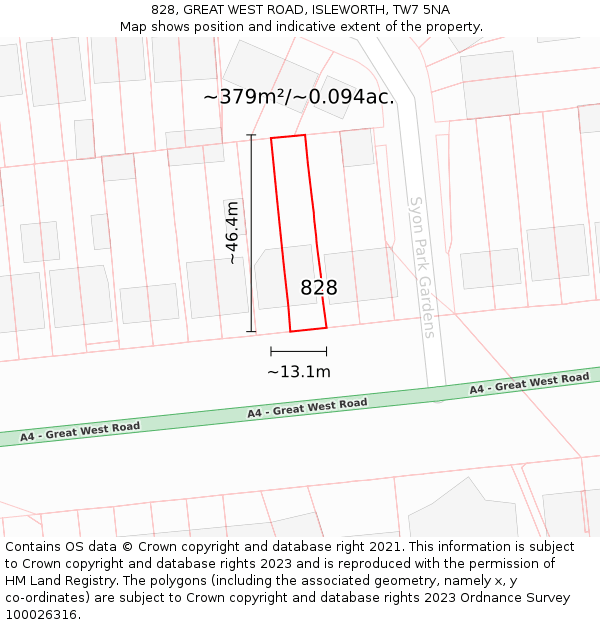 828, GREAT WEST ROAD, ISLEWORTH, TW7 5NA: Plot and title map