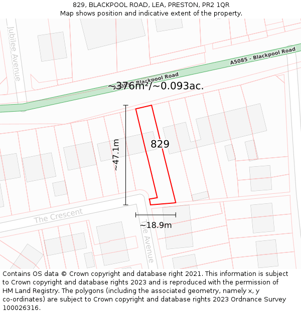 829, BLACKPOOL ROAD, LEA, PRESTON, PR2 1QR: Plot and title map