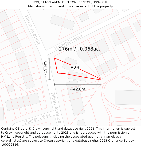 829, FILTON AVENUE, FILTON, BRISTOL, BS34 7HH: Plot and title map