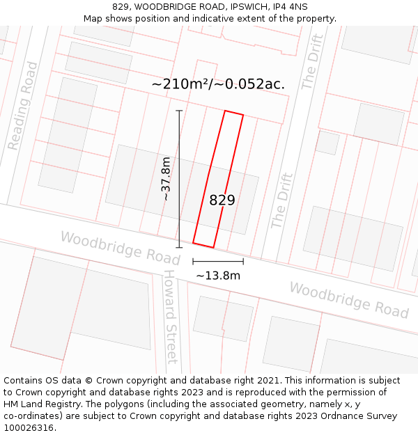 829, WOODBRIDGE ROAD, IPSWICH, IP4 4NS: Plot and title map