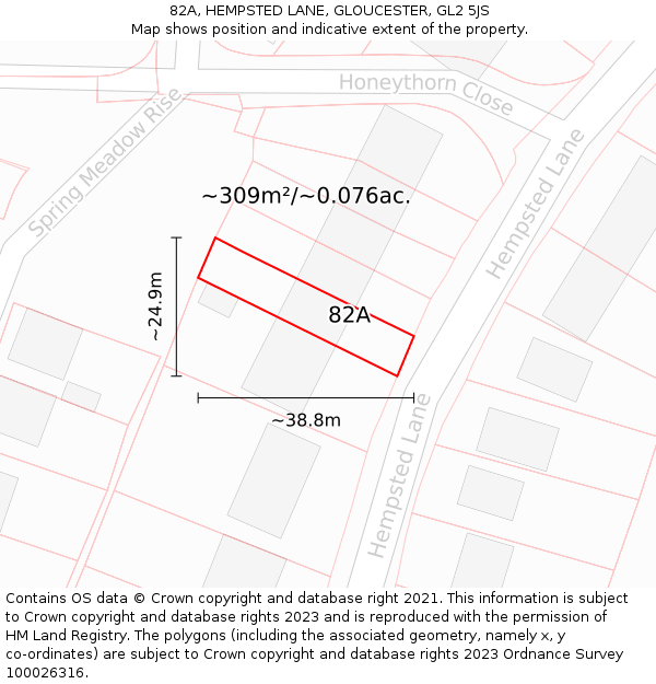 82A, HEMPSTED LANE, GLOUCESTER, GL2 5JS: Plot and title map