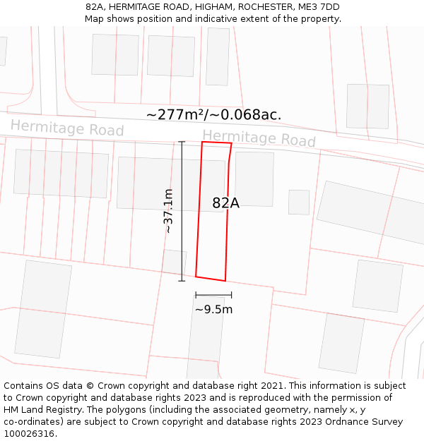 82A, HERMITAGE ROAD, HIGHAM, ROCHESTER, ME3 7DD: Plot and title map