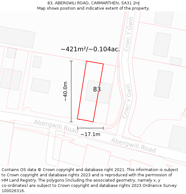 83, ABERGWILI ROAD, CARMARTHEN, SA31 2HJ: Plot and title map