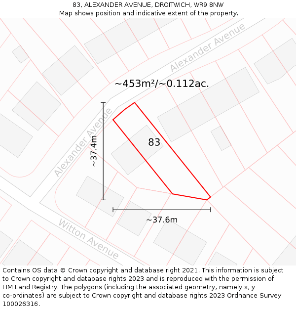 83, ALEXANDER AVENUE, DROITWICH, WR9 8NW: Plot and title map