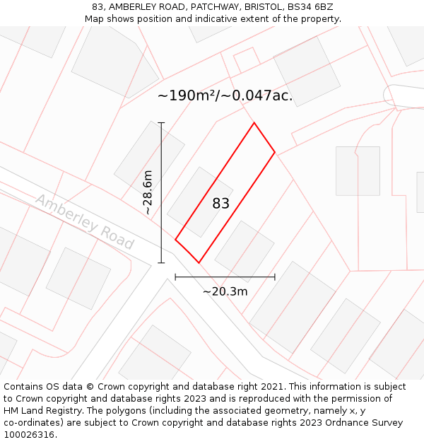 83, AMBERLEY ROAD, PATCHWAY, BRISTOL, BS34 6BZ: Plot and title map