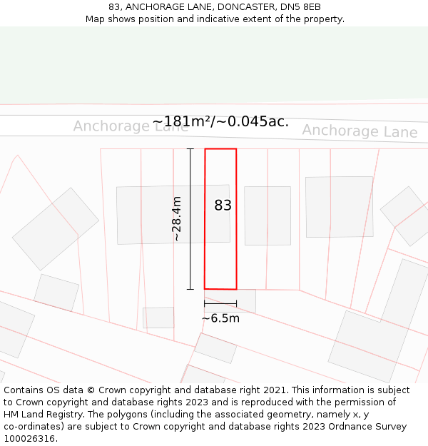 83, ANCHORAGE LANE, DONCASTER, DN5 8EB: Plot and title map