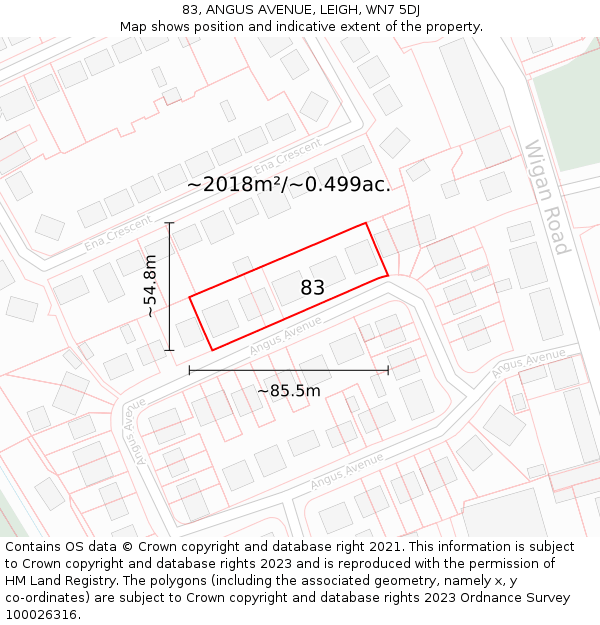 83, ANGUS AVENUE, LEIGH, WN7 5DJ: Plot and title map