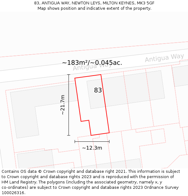 83, ANTIGUA WAY, NEWTON LEYS, MILTON KEYNES, MK3 5GF: Plot and title map