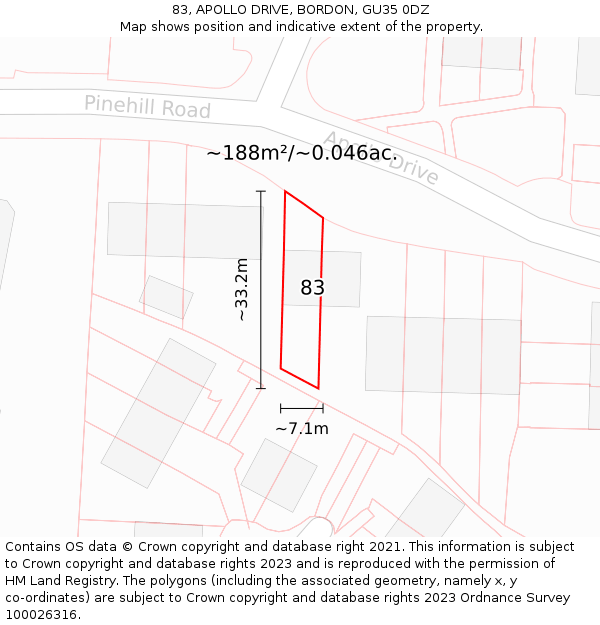 83, APOLLO DRIVE, BORDON, GU35 0DZ: Plot and title map