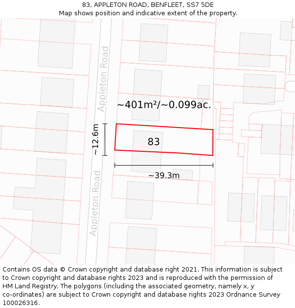 83, APPLETON ROAD, BENFLEET, SS7 5DE: Plot and title map