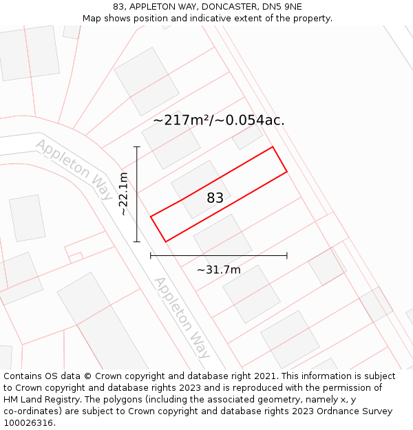 83, APPLETON WAY, DONCASTER, DN5 9NE: Plot and title map