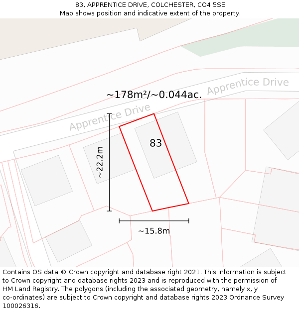 83, APPRENTICE DRIVE, COLCHESTER, CO4 5SE: Plot and title map