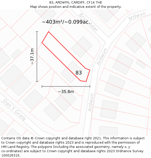 83, ARDWYN, CARDIFF, CF14 7HE: Plot and title map