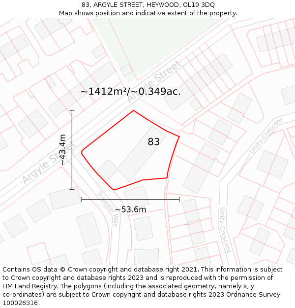 83, ARGYLE STREET, HEYWOOD, OL10 3DQ: Plot and title map