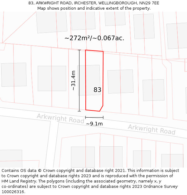 83, ARKWRIGHT ROAD, IRCHESTER, WELLINGBOROUGH, NN29 7EE: Plot and title map