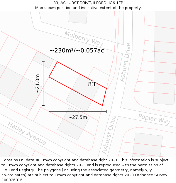 83, ASHURST DRIVE, ILFORD, IG6 1EP: Plot and title map