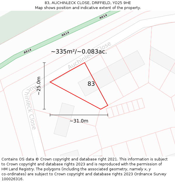 83, AUCHINLECK CLOSE, DRIFFIELD, YO25 9HE: Plot and title map