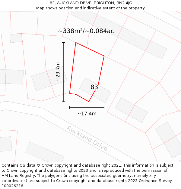 83, AUCKLAND DRIVE, BRIGHTON, BN2 4JG: Plot and title map