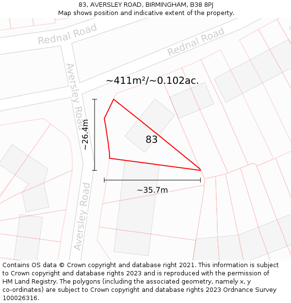 83, AVERSLEY ROAD, BIRMINGHAM, B38 8PJ: Plot and title map