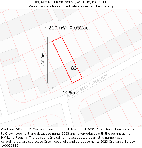 83, AXMINSTER CRESCENT, WELLING, DA16 1EU: Plot and title map