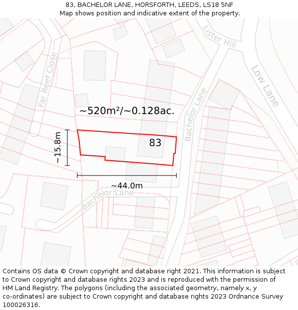 83, BACHELOR LANE, HORSFORTH, LEEDS, LS18 5NF: Plot and title map