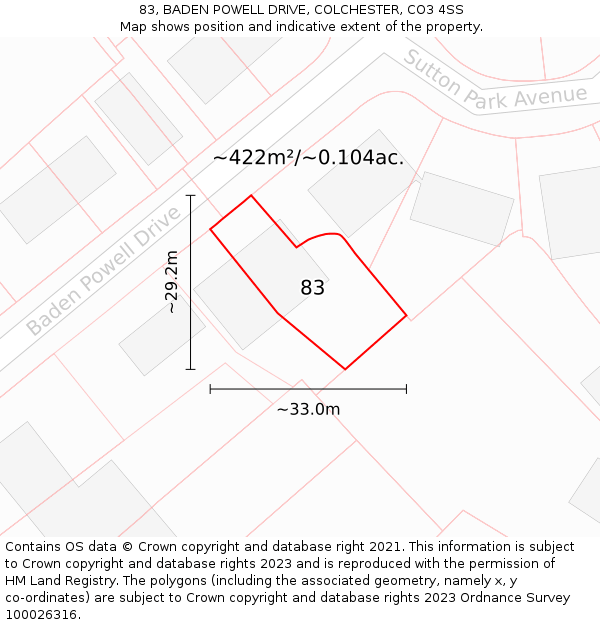 83, BADEN POWELL DRIVE, COLCHESTER, CO3 4SS: Plot and title map