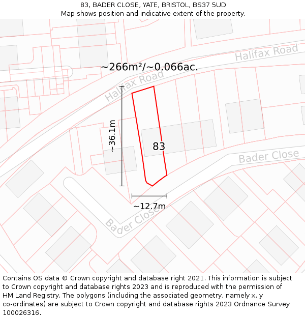 83, BADER CLOSE, YATE, BRISTOL, BS37 5UD: Plot and title map
