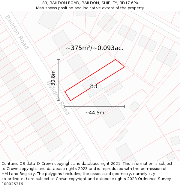 83, BAILDON ROAD, BAILDON, SHIPLEY, BD17 6PX: Plot and title map