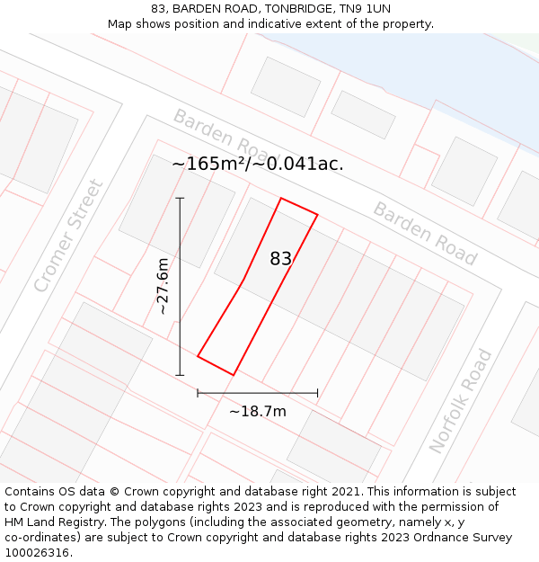 83, BARDEN ROAD, TONBRIDGE, TN9 1UN: Plot and title map
