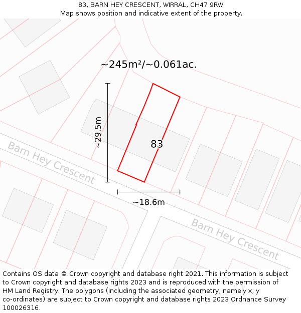 83, BARN HEY CRESCENT, WIRRAL, CH47 9RW: Plot and title map