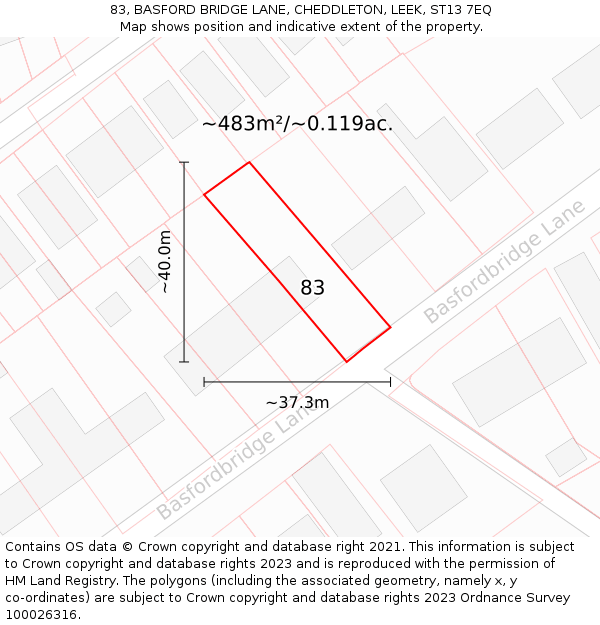 83, BASFORD BRIDGE LANE, CHEDDLETON, LEEK, ST13 7EQ: Plot and title map