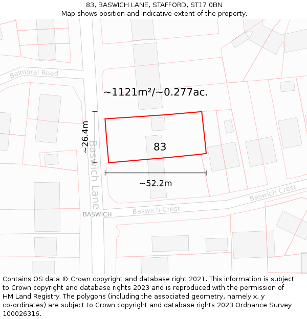 83, BASWICH LANE, STAFFORD, ST17 0BN: Plot and title map