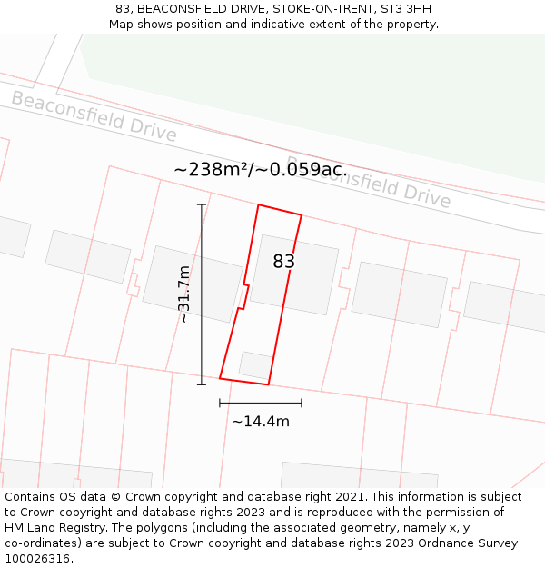 83, BEACONSFIELD DRIVE, STOKE-ON-TRENT, ST3 3HH: Plot and title map