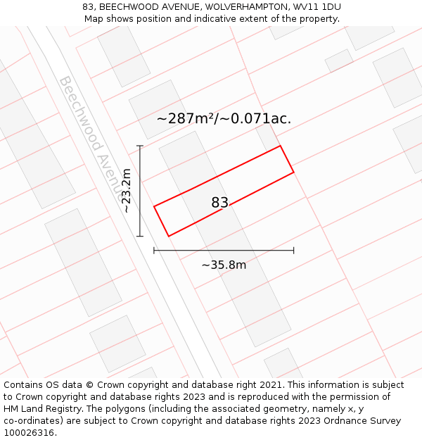 83, BEECHWOOD AVENUE, WOLVERHAMPTON, WV11 1DU: Plot and title map