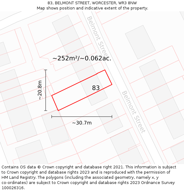 83, BELMONT STREET, WORCESTER, WR3 8NW: Plot and title map