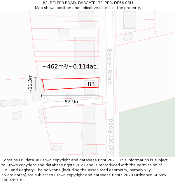 83, BELPER ROAD, BARGATE, BELPER, DE56 0SU: Plot and title map
