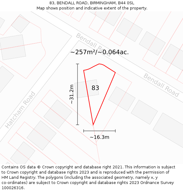 83, BENDALL ROAD, BIRMINGHAM, B44 0SL: Plot and title map