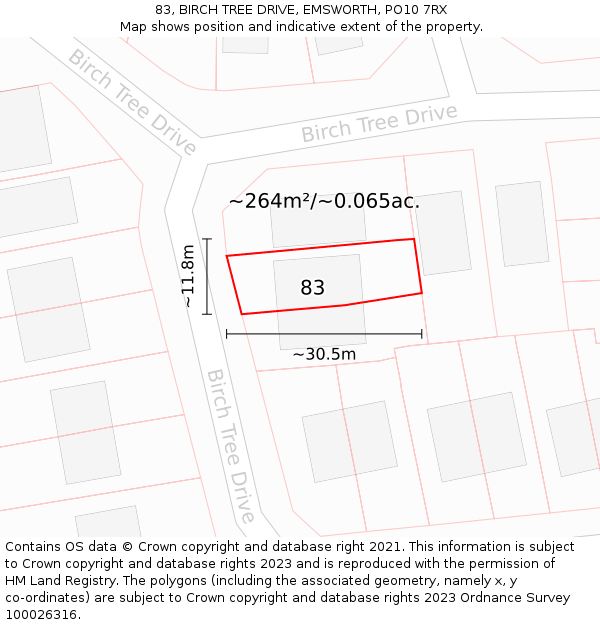 83, BIRCH TREE DRIVE, EMSWORTH, PO10 7RX: Plot and title map