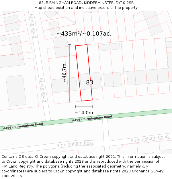 83, BIRMINGHAM ROAD, KIDDERMINSTER, DY10 2SR: Plot and title map