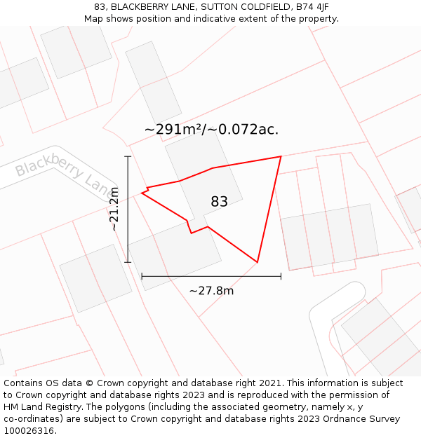 83, BLACKBERRY LANE, SUTTON COLDFIELD, B74 4JF: Plot and title map