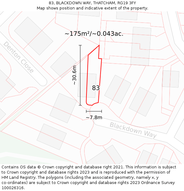 83, BLACKDOWN WAY, THATCHAM, RG19 3FY: Plot and title map