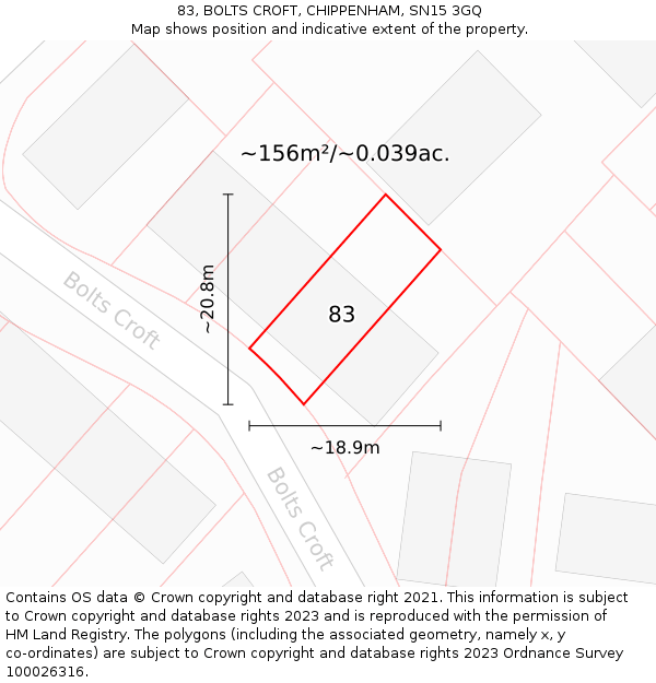 83, BOLTS CROFT, CHIPPENHAM, SN15 3GQ: Plot and title map