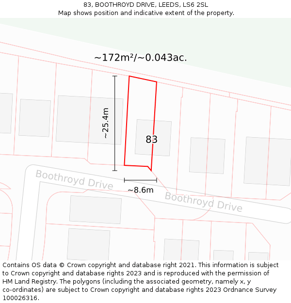 83, BOOTHROYD DRIVE, LEEDS, LS6 2SL: Plot and title map